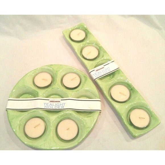 Luminessence Candles Tealight Holders Round Rectangular Set of 2 Pick Green Blue - Picture 1 of 2